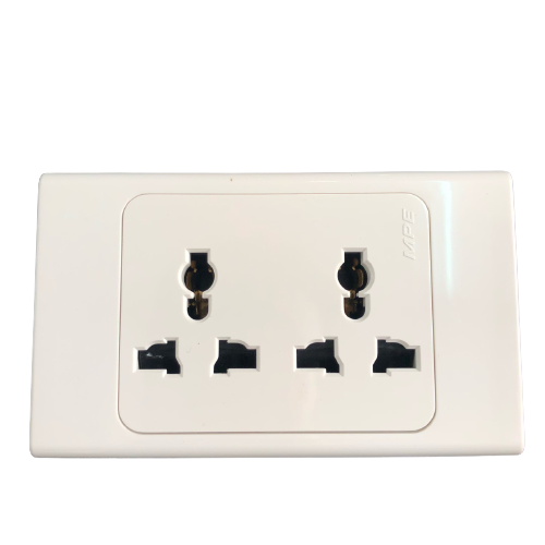 Ổ cắm đôi 3 chấu đế liền 16A MPE A20UES2N, kích thước: 120mm x 72mm