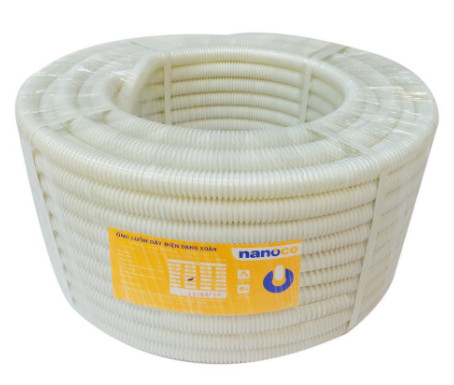 Ống ruột gà luồn dây điện  Ø16mm Nanoco FRG16W, dạng xoắn, màu trắng