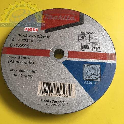 Đá cắt kim loại 230mm Makita D-18699, kích thước 230x2.5x22.2mm