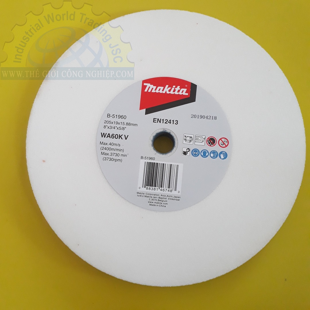 Đá mài thô 205mm dùng cho máy mài 2 đá Makita B-51960, kích thước 205x19x15.88mm