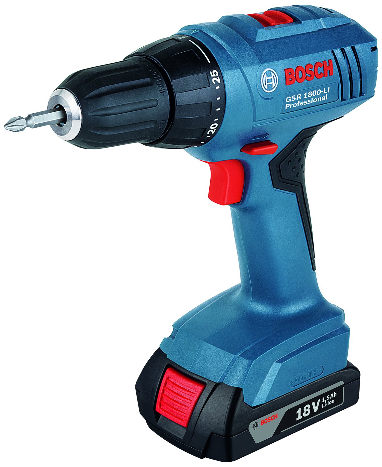 Máy khoan vặn vít dùng pin Bosch GSR 180-LI, vặn vít tối đa 8mm, đường kính khoan gỗ 39mm và khoan thép 10mm, đi kèm 2 pin 1.5ah, 1 sạc , valy nhựa