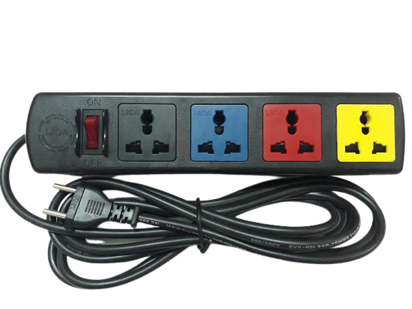Ổ cắm kéo dài đa năng LiOA 4D32N, 4 ổ cắm đa năng có nắp che an toàn, chiều dài 3m, công suất 2200W/250V, có 1 công tắc & có bảo vệ quá tải bằng CB.