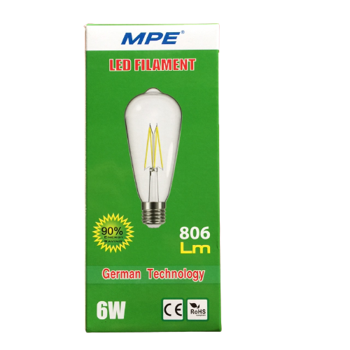 Bóng đèn led dây tóc filament 6w Mpe flm-6/st64 ánh sáng vàng