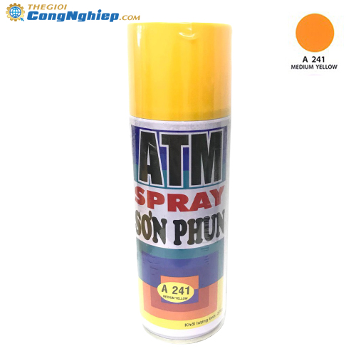 Sơn xịt ATM spray A241 màu vàng 400ml (medium yellow), 12 chai/ 1 thùng