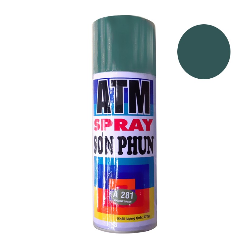Sơn xịt ATM spray A281 màu xanh machine 400ml (machine green), 12 chai/ 1 thùng