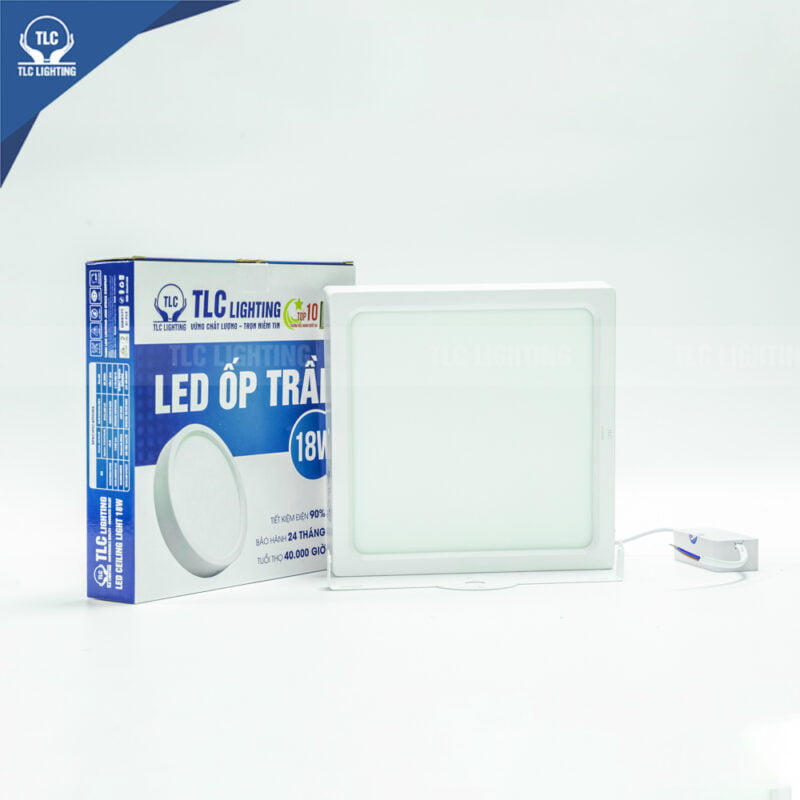Đèn led ốp trần vuông nổi viền trắng TLC-ONV-TT-18W-01 ánh sáng trắng, kích thước ø210x40mm