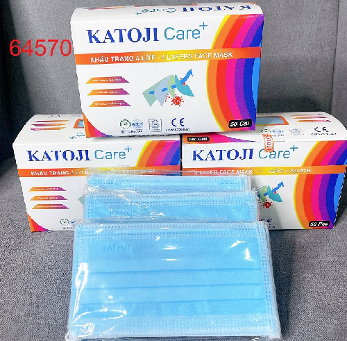 Khẩu trang y tế 4 lớp vải không dệt KATOJI Care+ màu xanh, hộp 50 cái