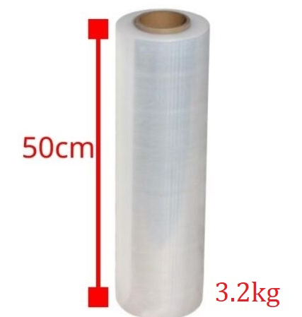 Màng PE quấn tay khổ 50cm, trọng lượng 3.2kg, bao gồm lõi 300g, đóng gói: 6 cuộn/ thùng