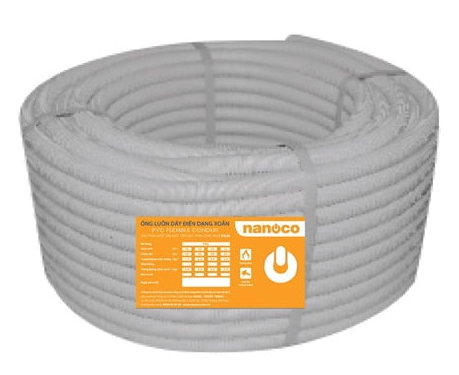 Ống ruột gà luồn dây điện nanoco FRG16PE, ø16mm, dạng xoắn, màu xám/xanh