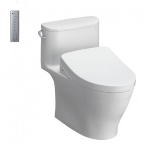 Bàn cầu một khối Toto MS887CRW12, kèm nắp rửa điện tử WASHLET dòng S7. Phụ kiện bao gồm bích nối sàn, van dừng