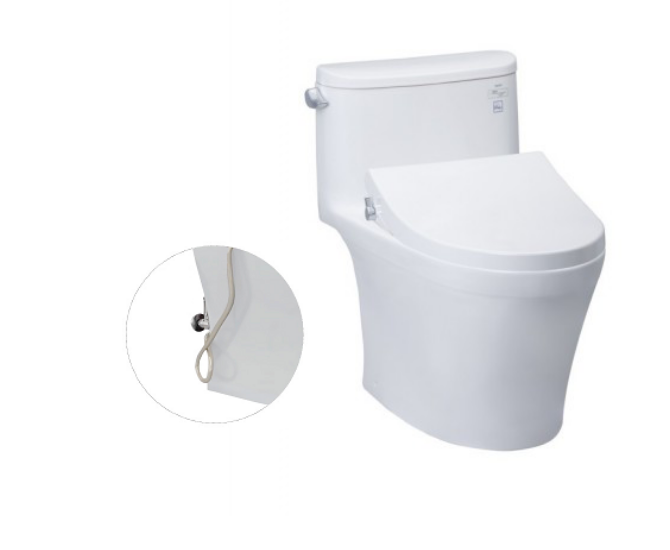 Bàn cầu một khối Toto MS887RE4, Nắp đóng êm kèm vòi rửa nước lạnh TCW1211A. Phụ kiện bao gồm bích nối sàn, van dừng