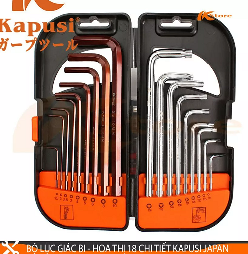 Bộ lục giác xi nâu và si trắng 18 chi tiết Kapusi k-0420