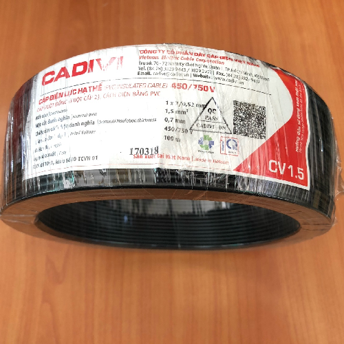 Dây điện đơn CV 3 Cadivi, màu đen, cuộn 100m