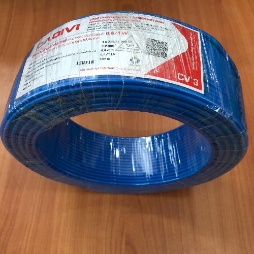 Dây điện đơn CV 3 Cadivi, màu xanh, cuộn 100m