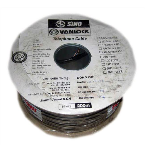 Dây điện thoại 4 ruột Vanlock (xám) Sino TLD 1/0.4mm x 2P/GY, 200m/cuộn