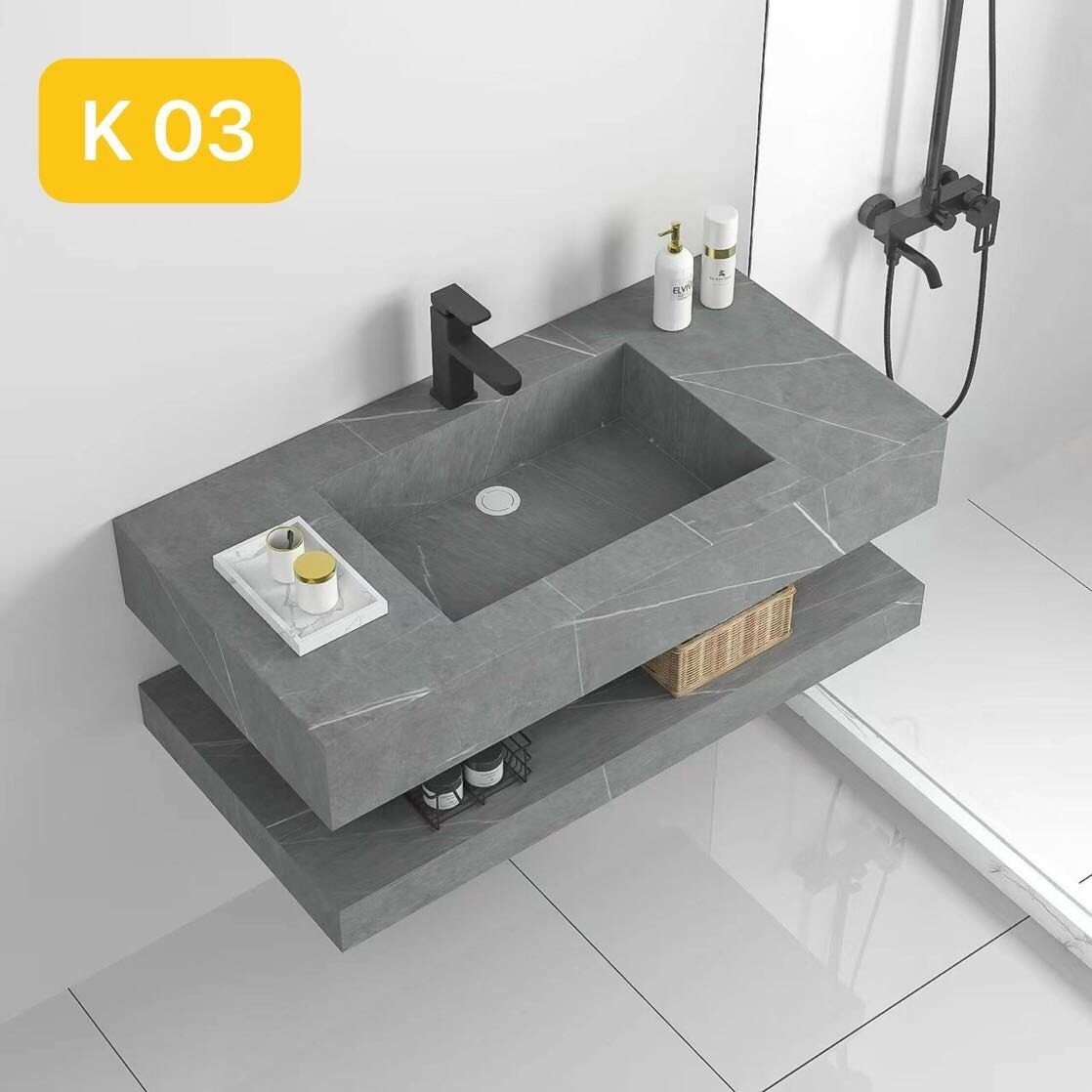 Bàn đá 2 tầng Âm liền khối, Chống xước, màu ghi K03, kích thước 50x80cm