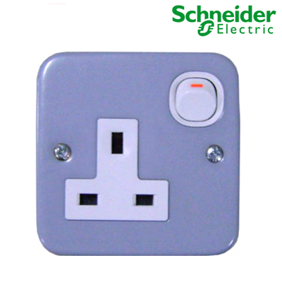 Bộ ổ cắm đơn 3 chấu 13A có công tắc mặt kim loại Schneider ESM15