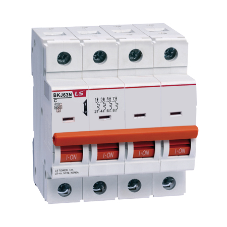 Cầu dao điện loại tép MCB LS, BKJ63N 4P 20A 6kA, gắn trên thanh ray