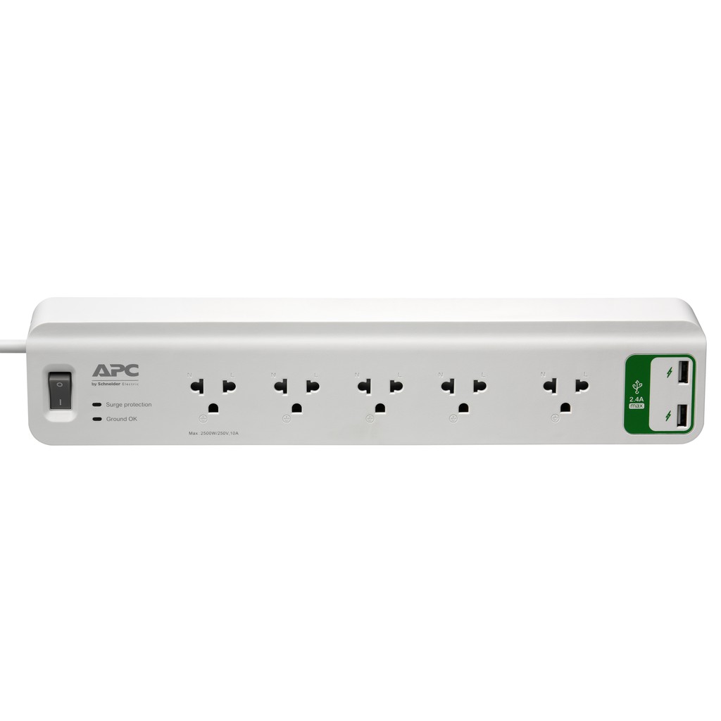 Ổ cắm kéo dài 5 ổ cắm, 3m, 2 cổng sạc USB, 2.4V Schneider PM53U_VN