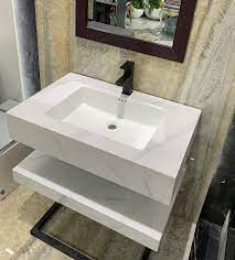 Bàn đá 2 tầng Âm liền khối, Chống Xước Trắng K02, 50*80