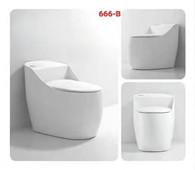 Bồn cầu liền khối Bệt R 666-B - Trứng tròn vát, Nút lệch