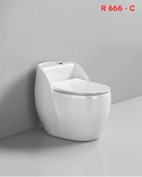 Bồn cầu liền khối Bệt R 666-C - Trứng tròn vát, Nút lệch