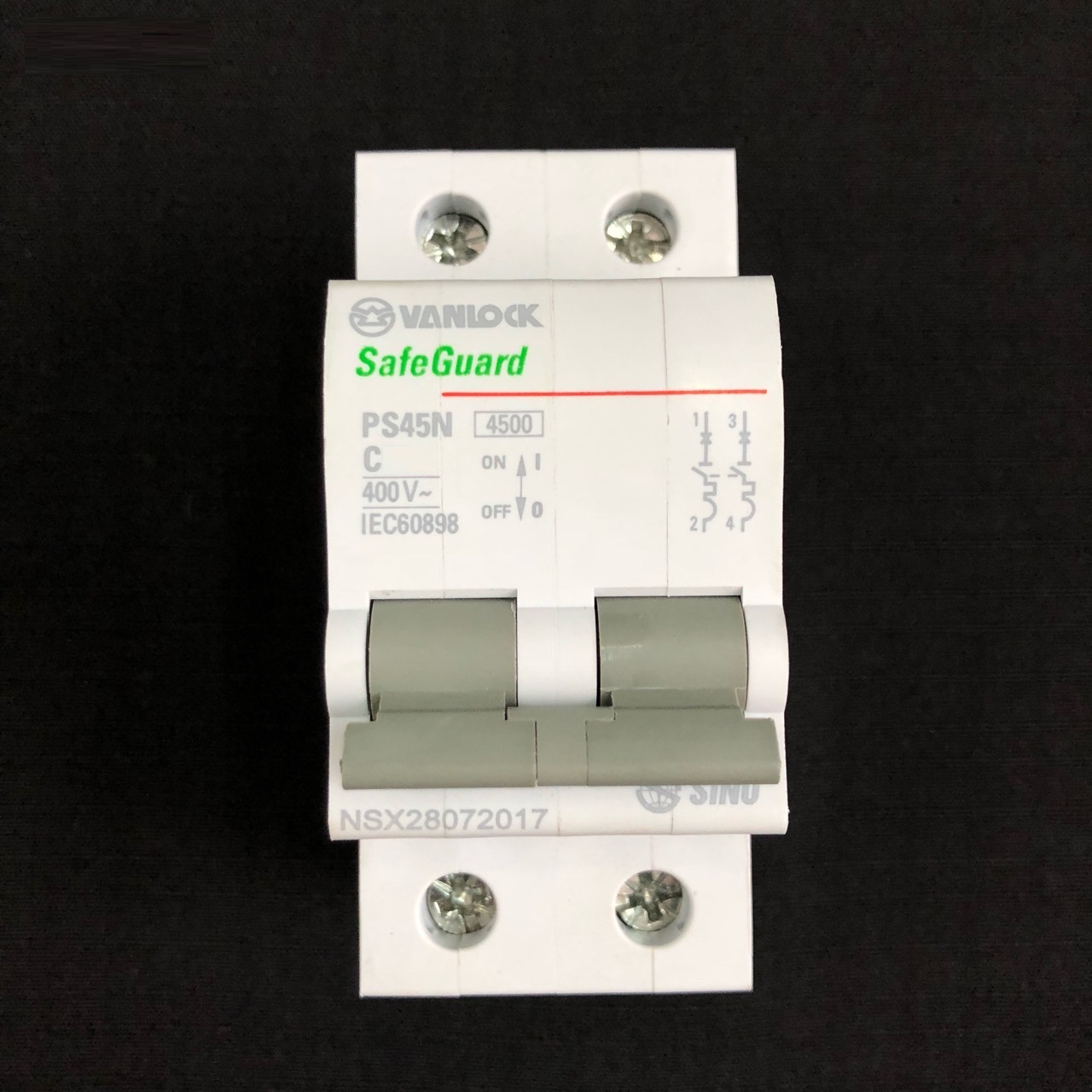 Cầu dao tự động mcb loại gắn trên ray 2p 20a SINO PS45N/C2020 , dòng cắt ngắn mạch 4.5ka