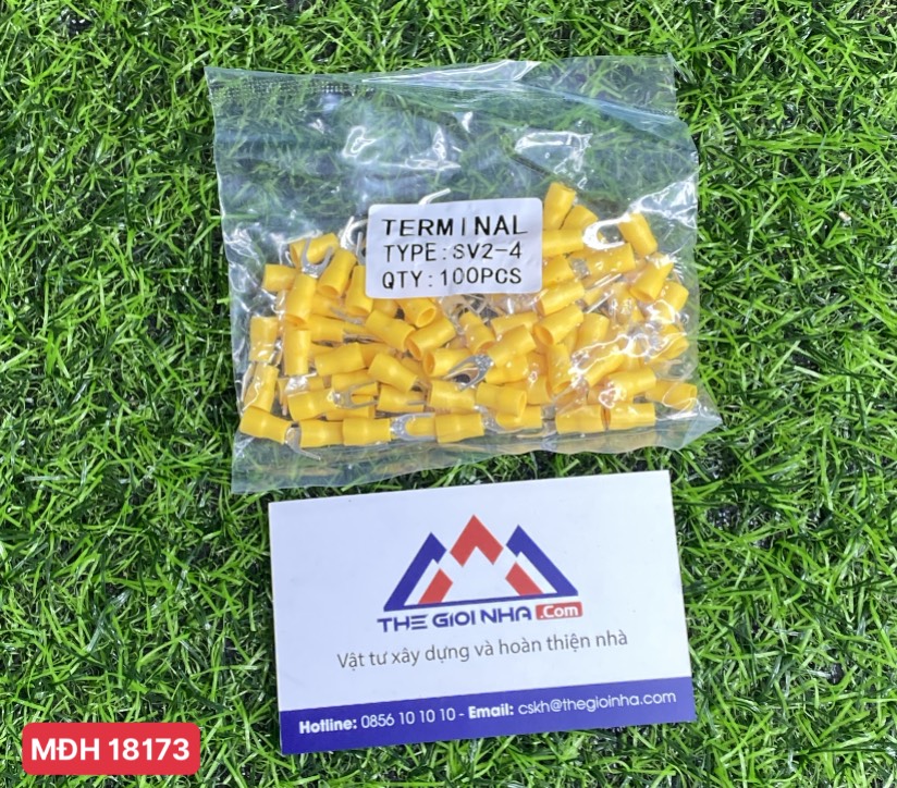 Đầu cos chữ Y bọc nhựa màu vàng SV2-4, tiết diện dây 1.5~2.5 mm2, đô rộng càng 4mm