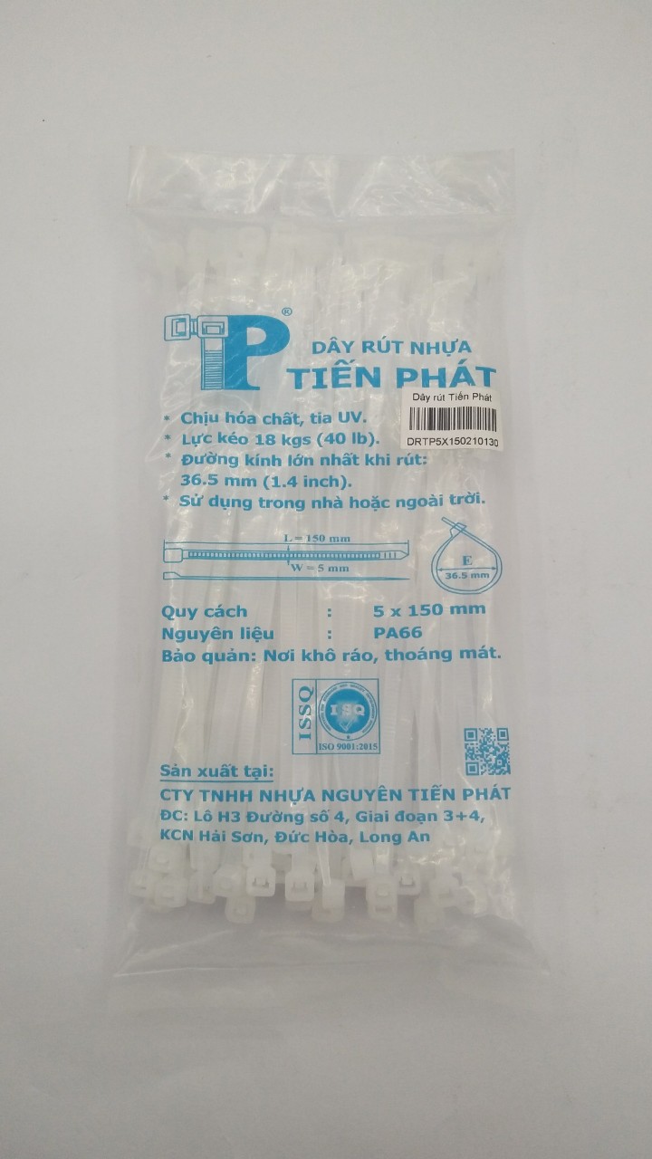 Dây rút nhựa màu trắng 1.5 tấc 5x150mm Tiến Phát (Mã đặt hàng: 17729)