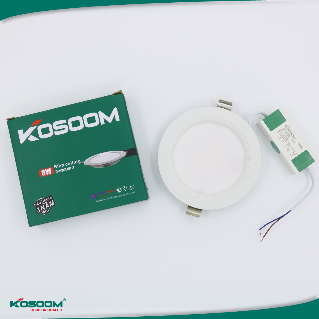 Đèn led âm trần siêu mỏng viền trắng 8W, Ø90-105, kích thước D120*H20, Kosoom DL-KS-SMT-8-DM, ánh sáng đổi màu