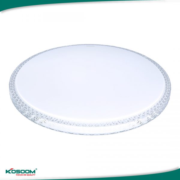 Đèn led ốp trần pha lê viền trắng 36W D500*H77, Kosoom OP-KS-PLT-36-DM, ánh sáng đổi màu