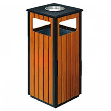 Thùng rác ngoài trời A75.B, thép giả gỗ, kích thước 400*400*950 mm