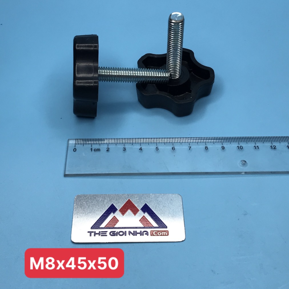 Bu lông có núm vặn nhựa M8, KT M8x45x50 (Đường kính ren M8 x Đường kính ngoài đầu hình sao 45mm x dài phần ren 50mm)