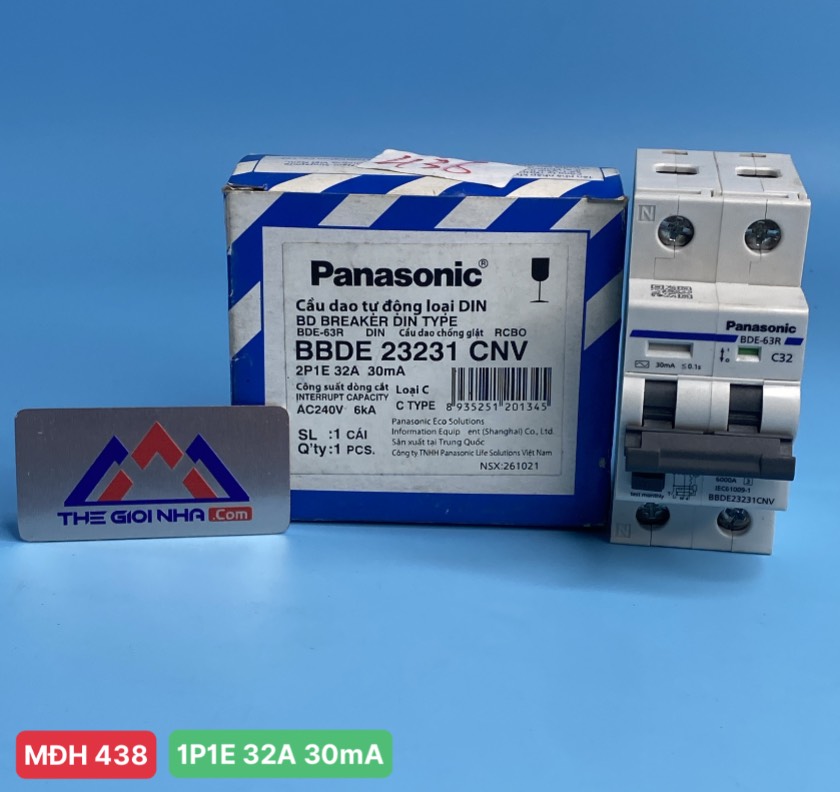 Cầu dao chống giật RCBO 2P 32A 30MA 6KA Panasonic BBDE23231CNV