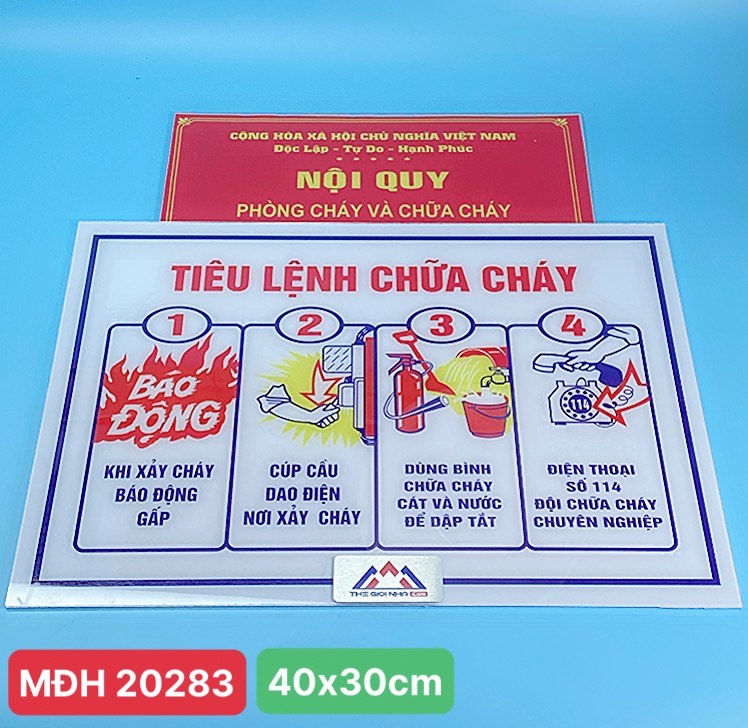 Bộ 2 bảng nội quy và tiêu lệnh PCCC bằng mica, kích thước 40x30cm