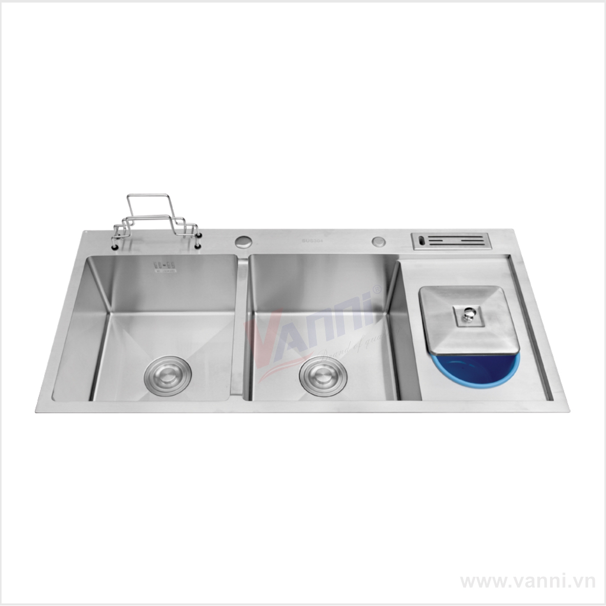 Chậu rửa chén 2 hố Inox 304 đúc Vanni VN-10048B, KT 1000x480x230mm