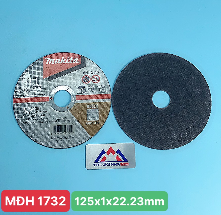 Đá cắt inox 125mm Makita B-12239, kích thước 125x1.0x22.2mm