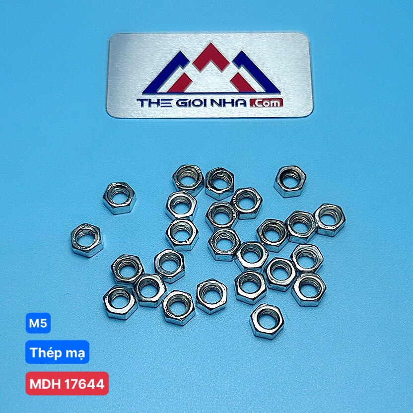 Đai Ốc, Con Tán đầu lục giác M5, chất liệu thép mạ, đóng gói 100gram (~100 con)