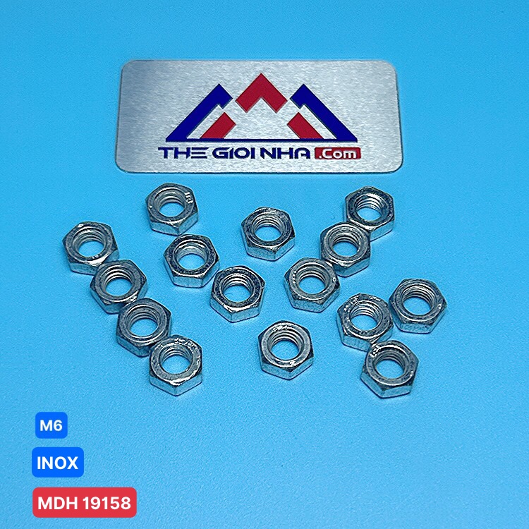 Đai Ốc, Con Tán đầu lục giác M6, chất liệu Inox 304