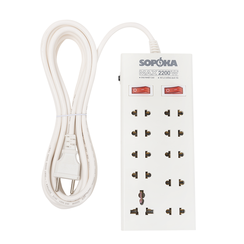 Ổ cắm 10 cửa chịu nhiệt Sopoka 10X2, dây dài 2m