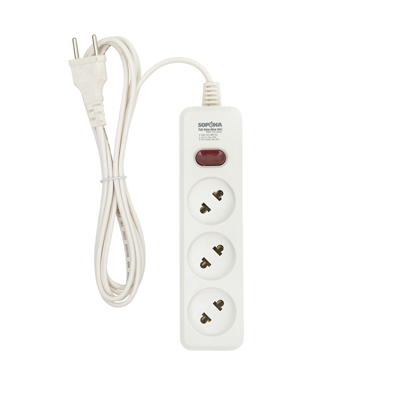 Ổ cắm lõi sứ chống cháy Sopoka 3L2-3, dây 2.5m