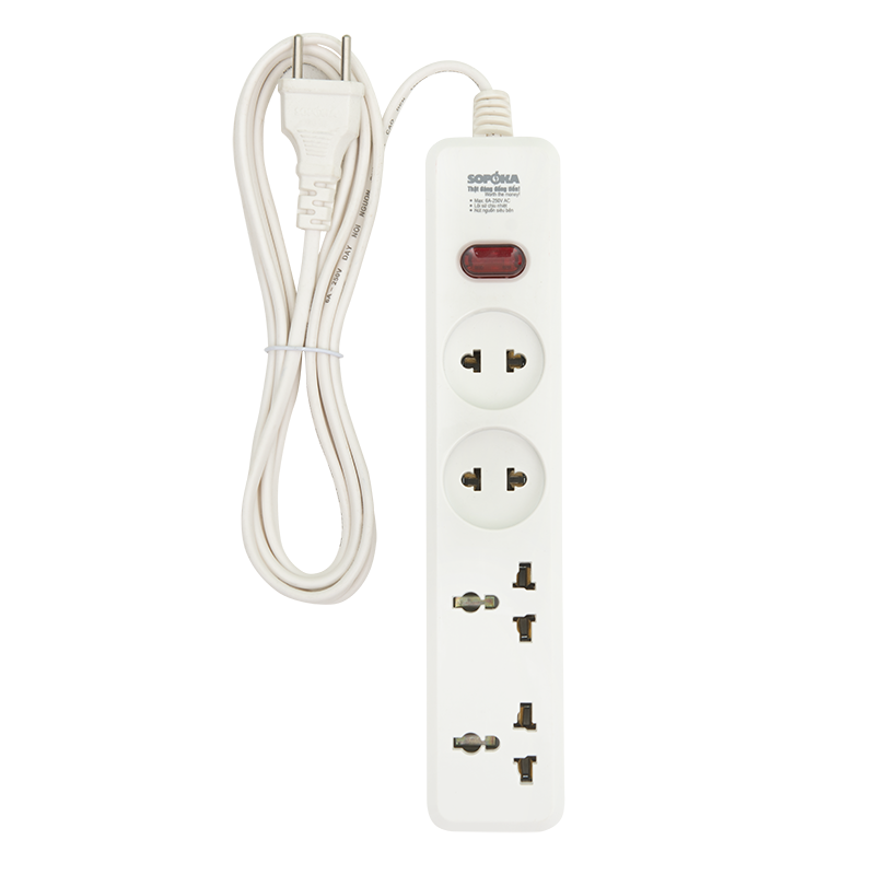 Ổ cắm lõi sứ chống cháy Sopoka 4D2-9, dây 9m
