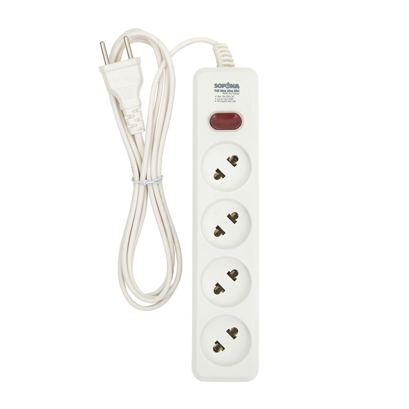 Ổ cắm lõi sứ chống cháy Sopoka 4L2-3, dây 2.5m