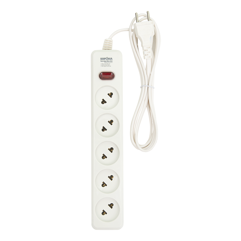 Ổ cắm lõi sứ chống cháy Sopoka 5L1-3, dây 2.5m