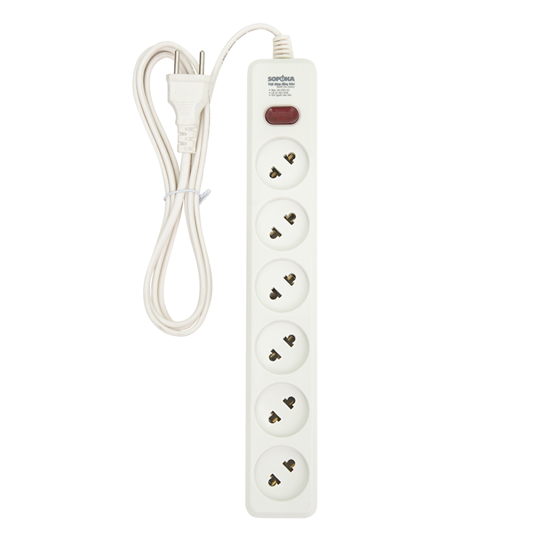 Ổ cắm lõi sứ chống cháy Sopoka 6L1-5, dây 4.5m