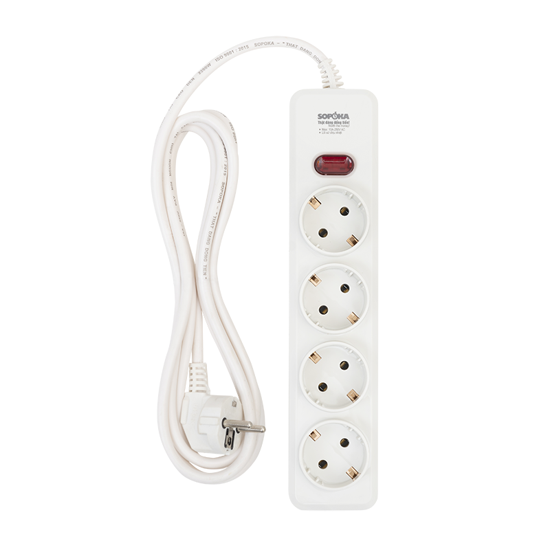 Ổ cắm tiêu chuẩn Châu Âu Sopoka 4N2-3, dây dài 2.5m