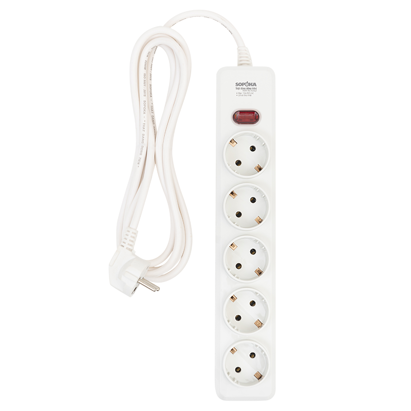 Ổ cắm tiêu chuẩn Châu Âu Sopoka 5N2-3, dây dài 2.5m