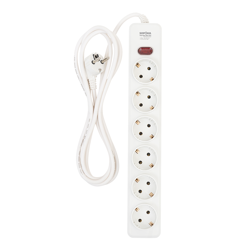 Ổ cắm tiêu chuẩn Châu Âu Sopoka 6N2-3, dây dài 2.5m