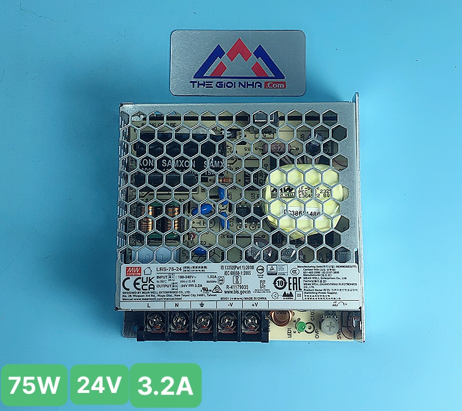 Bộ nguồn tổ ong 75W - 24V - 3.2A, Meanwell LRS-75-24