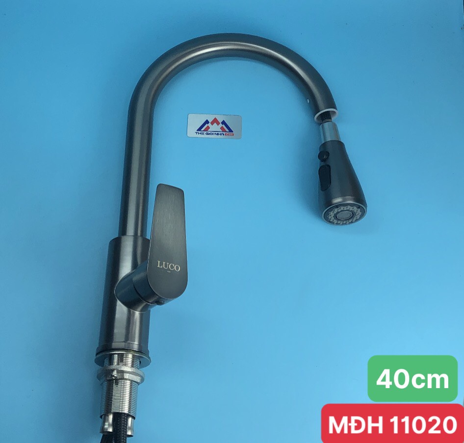 Vòi rửa bát nóng lạnh rút, màu ghi MC-1554E Luco